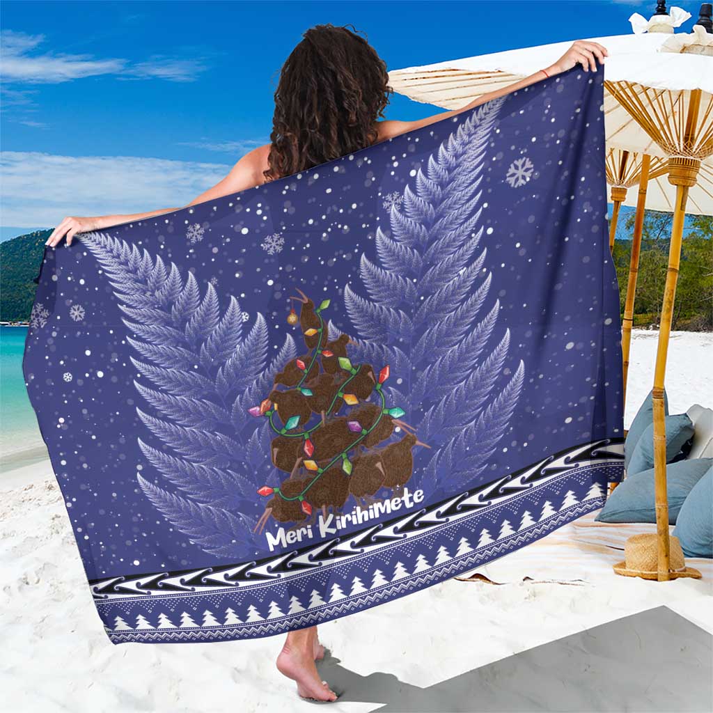 Kiwi New Zealand Christmas Sarong Meri Kirihimete Silver Fern - Blue Color LT14 One Size 44 x 66 inches Blue - Polynesian Pride