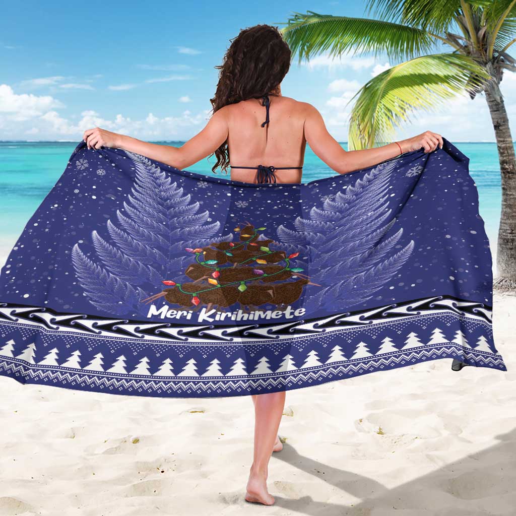 Kiwi New Zealand Christmas Sarong Meri Kirihimete Silver Fern - Blue Color LT14 - Polynesian Pride