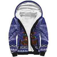 Kiwi New Zealand Christmas Sherpa Hoodie Meri Kirihimete Silver Fern - Blue Color LT14 Unisex Blue - Polynesian Pride