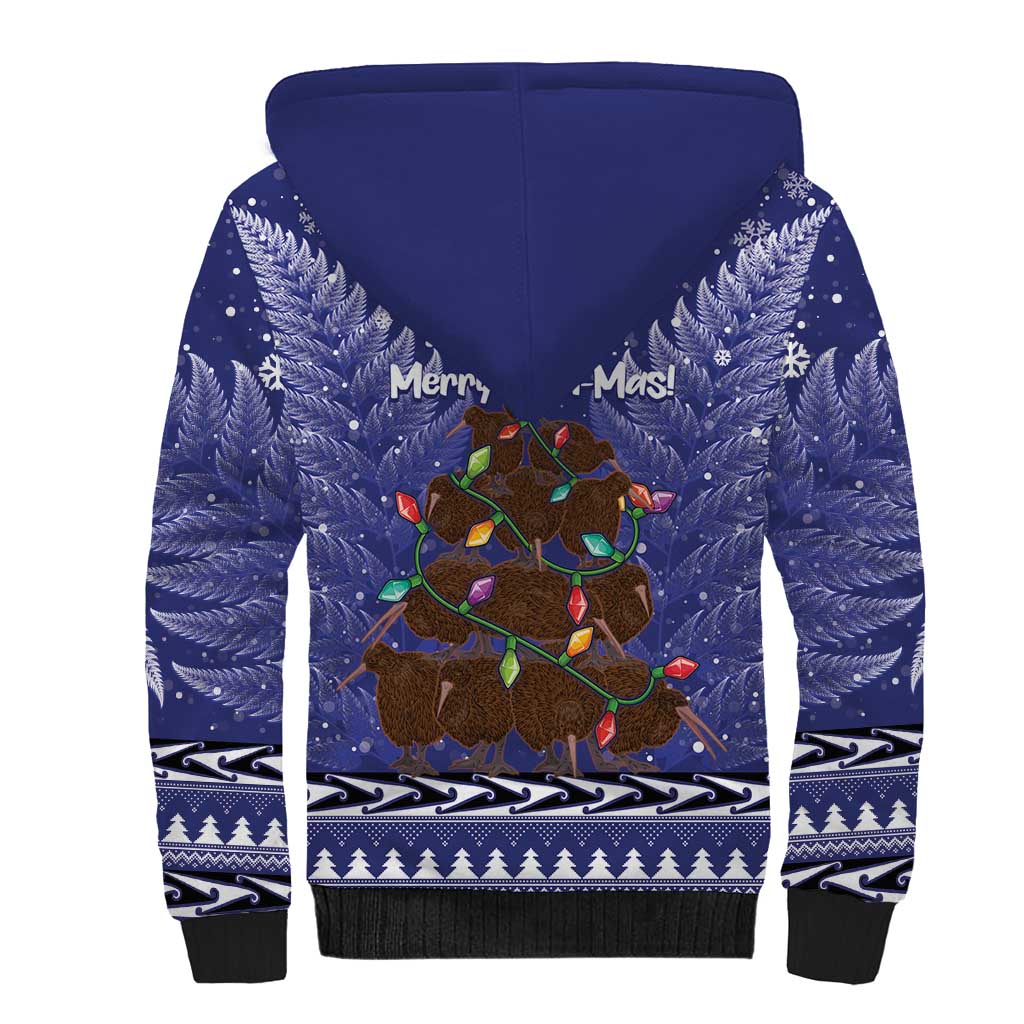 Kiwi New Zealand Christmas Sherpa Hoodie Meri Kirihimete Silver Fern - Blue Color LT14 - Polynesian Pride