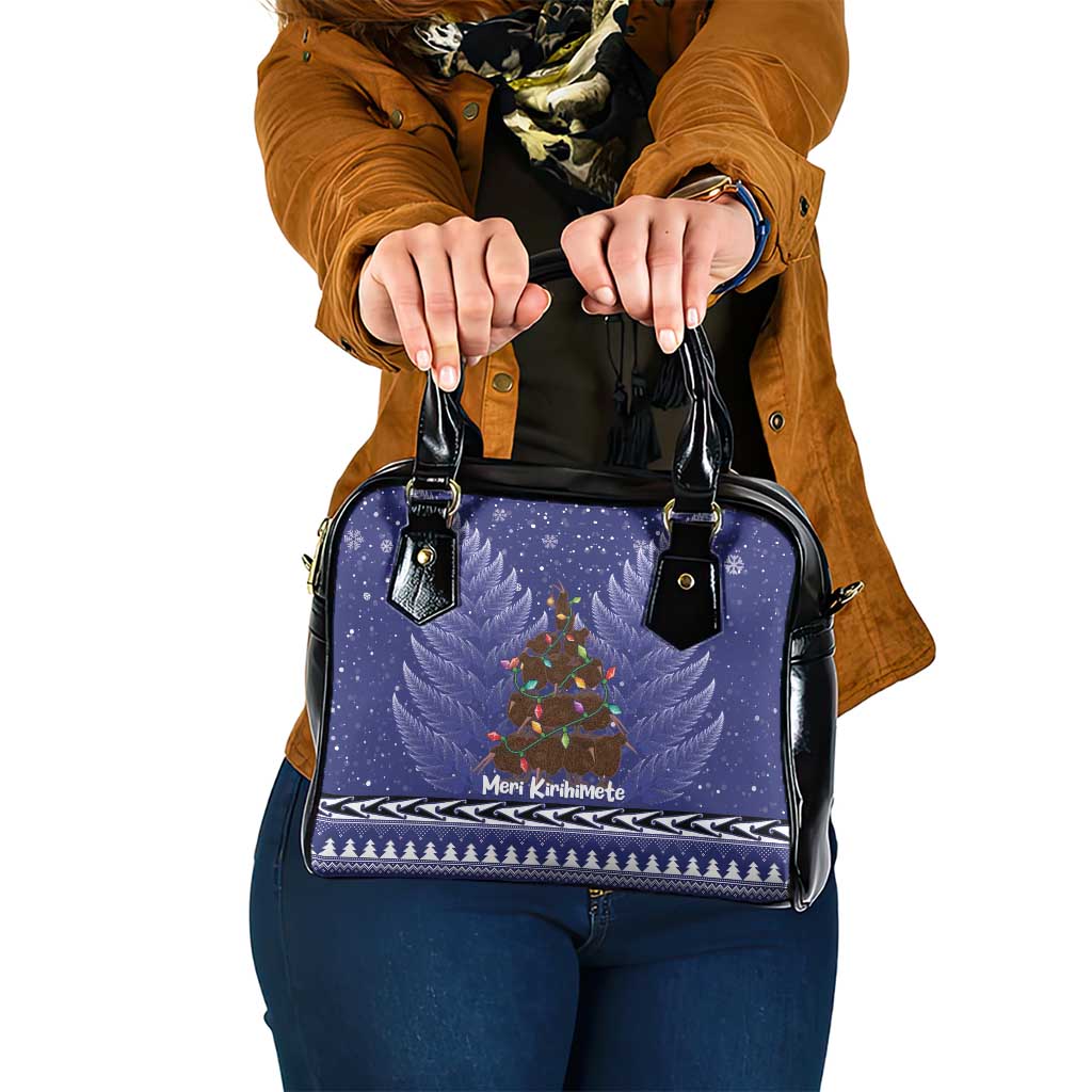 Kiwi New Zealand Christmas Shoulder Handbag Meri Kirihimete Silver Fern - Blue Color LT14 One Size Blue - Polynesian Pride