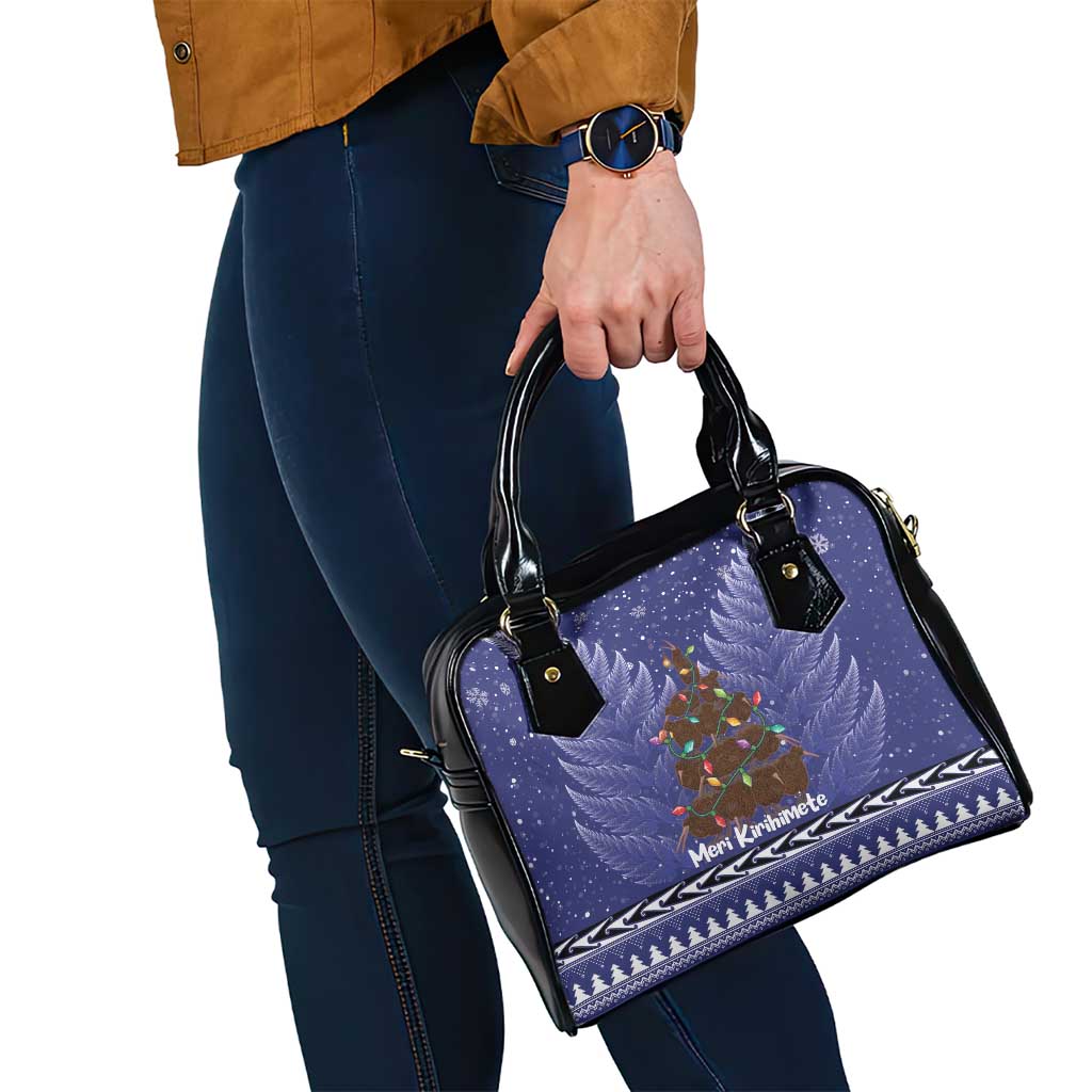 Kiwi New Zealand Christmas Shoulder Handbag Meri Kirihimete Silver Fern - Blue Color LT14 - Polynesian Pride