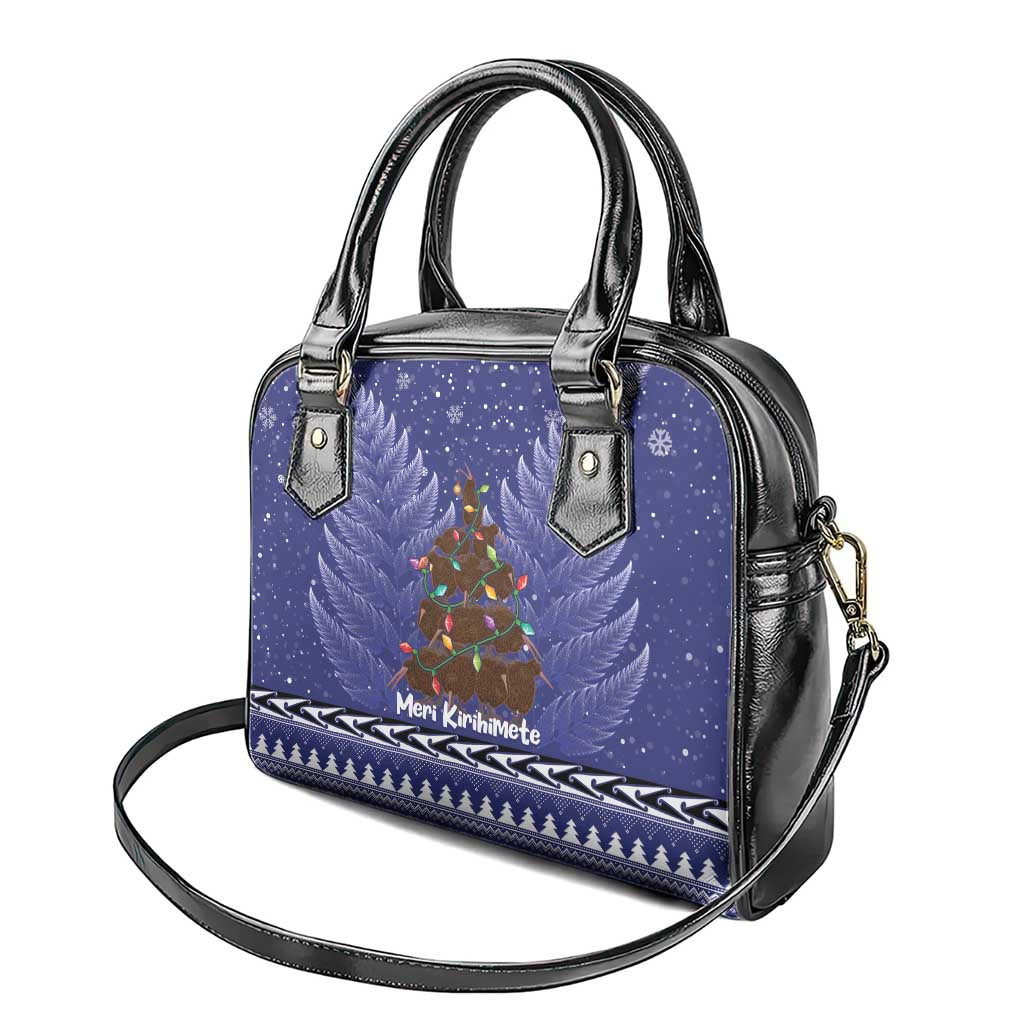 Kiwi New Zealand Christmas Shoulder Handbag Meri Kirihimete Silver Fern - Blue Color LT14 - Polynesian Pride