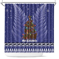 Kiwi New Zealand Christmas Shower Curtain Meri Kirihimete Silver Fern - Blue Color LT14 Blue - Polynesian Pride