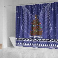 Kiwi New Zealand Christmas Shower Curtain Meri Kirihimete Silver Fern - Blue Color LT14 - Polynesian Pride