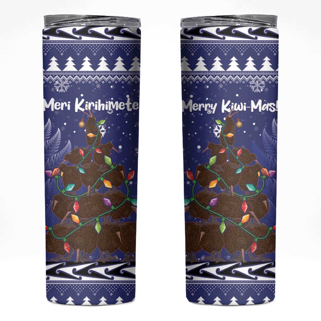 Kiwi New Zealand Christmas Skinny Tumbler Meri Kirihimete Silver Fern - Blue Color LT14 Blue - Polynesian Pride