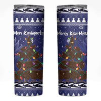 Kiwi New Zealand Christmas Skinny Tumbler Meri Kirihimete Silver Fern - Blue Color LT14 Blue - Polynesian Pride