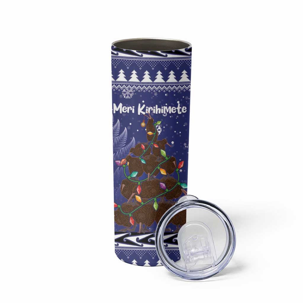 Kiwi New Zealand Christmas Skinny Tumbler Meri Kirihimete Silver Fern - Blue Color LT14 - Polynesian Pride