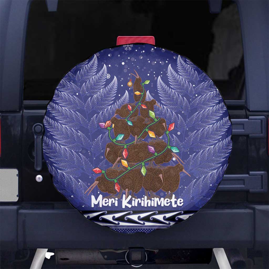 Kiwi New Zealand Christmas Spare Tire Cover Meri Kirihimete Silver Fern - Blue Color LT14 - Polynesian Pride