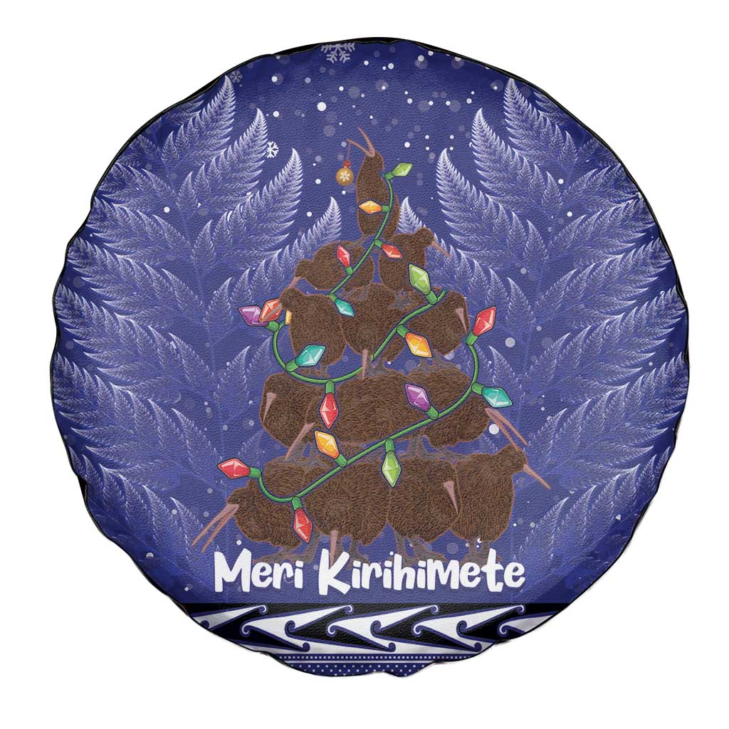 Kiwi New Zealand Christmas Spare Tire Cover Meri Kirihimete Silver Fern - Blue Color LT14 - Polynesian Pride
