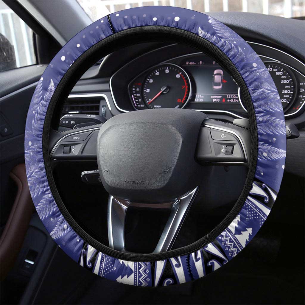 Kiwi New Zealand Christmas Steering Wheel Cover Meri Kirihimete Silver Fern - Blue Color LT14 - Polynesian Pride