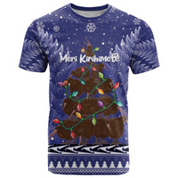 Kiwi New Zealand Christmas T Shirt Meri Kirihimete Silver Fern - Blue Color LT14 Blue - Polynesian Pride