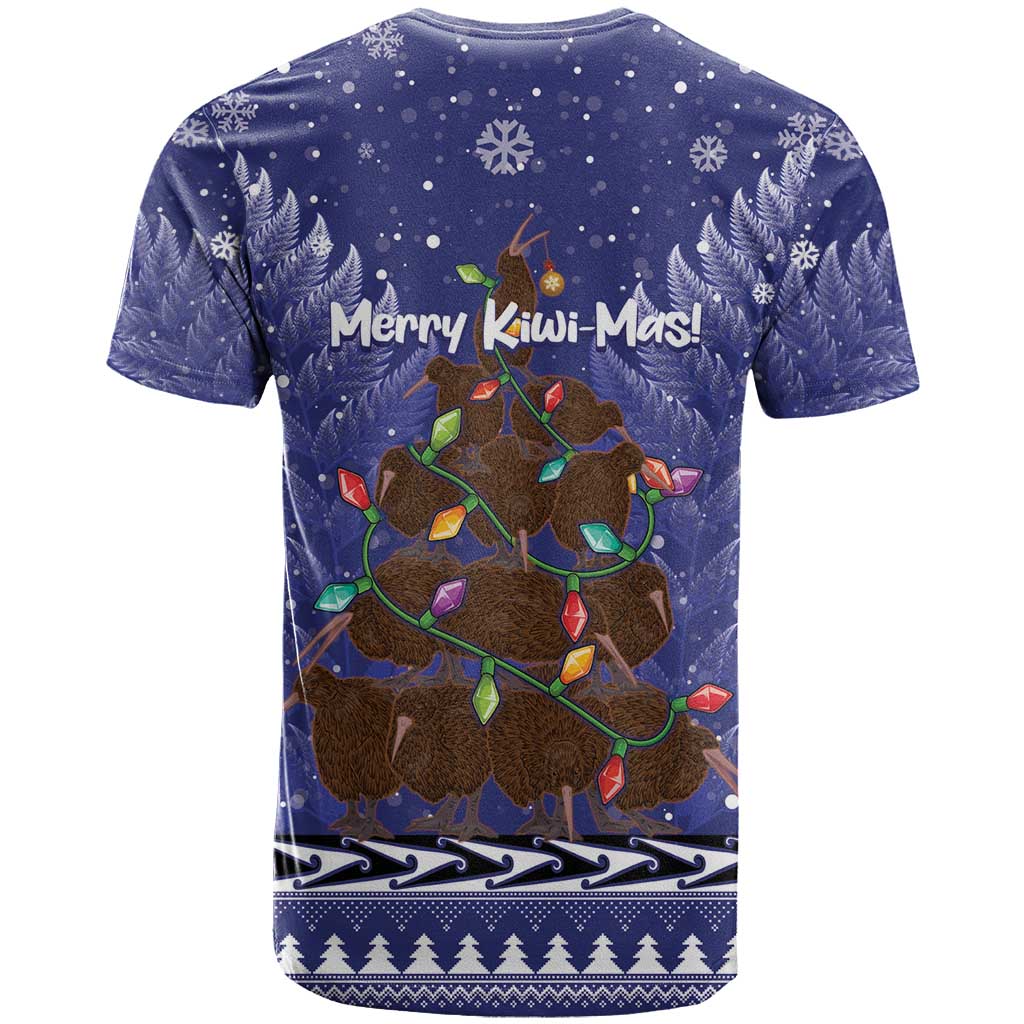 Kiwi New Zealand Christmas T Shirt Meri Kirihimete Silver Fern - Blue Color LT14 - Polynesian Pride