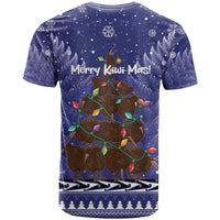 Kiwi New Zealand Christmas T Shirt Meri Kirihimete Silver Fern - Blue Color LT14 - Polynesian Pride