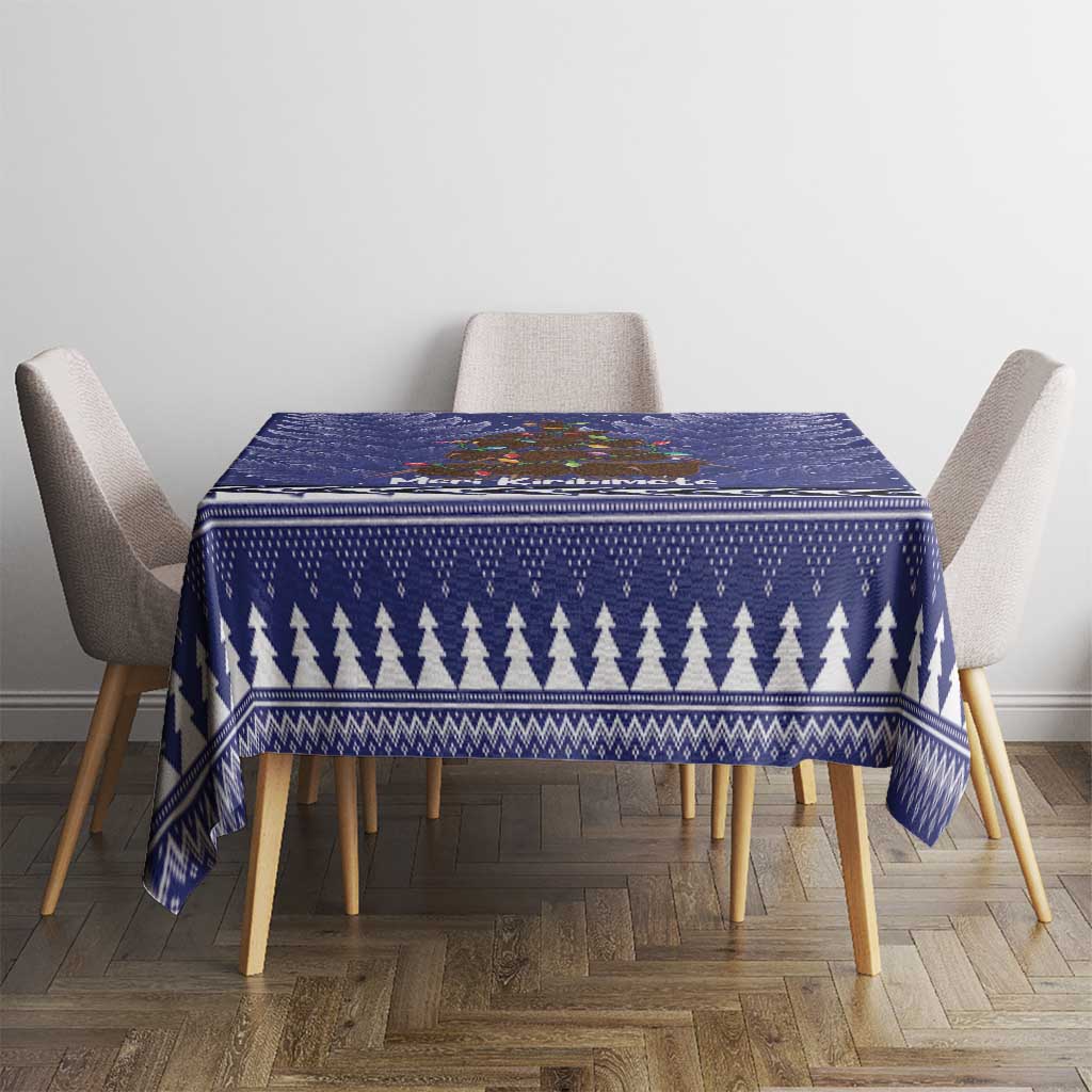 Kiwi New Zealand Christmas Tablecloth Meri Kirihimete Silver Fern - Blue Color LT14 - Polynesian Pride