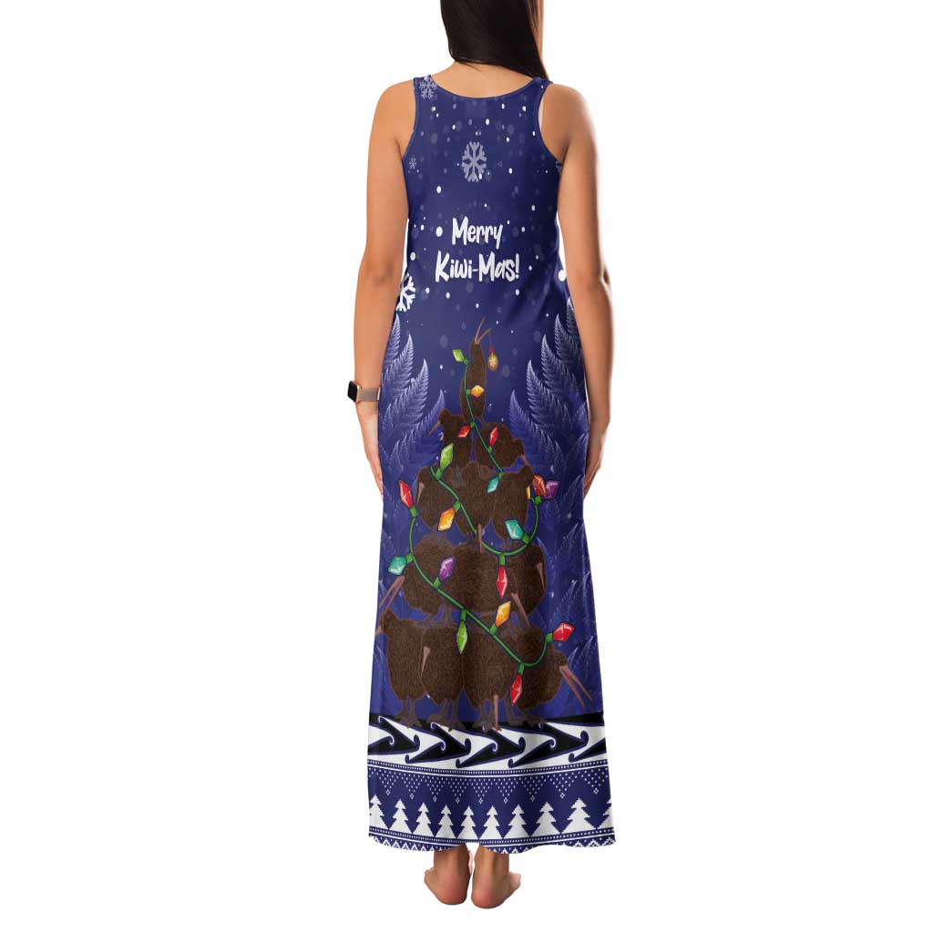Kiwi New Zealand Christmas Tank Maxi Dress Meri Kirihimete Silver Fern - Blue Color LT14 - Polynesian Pride