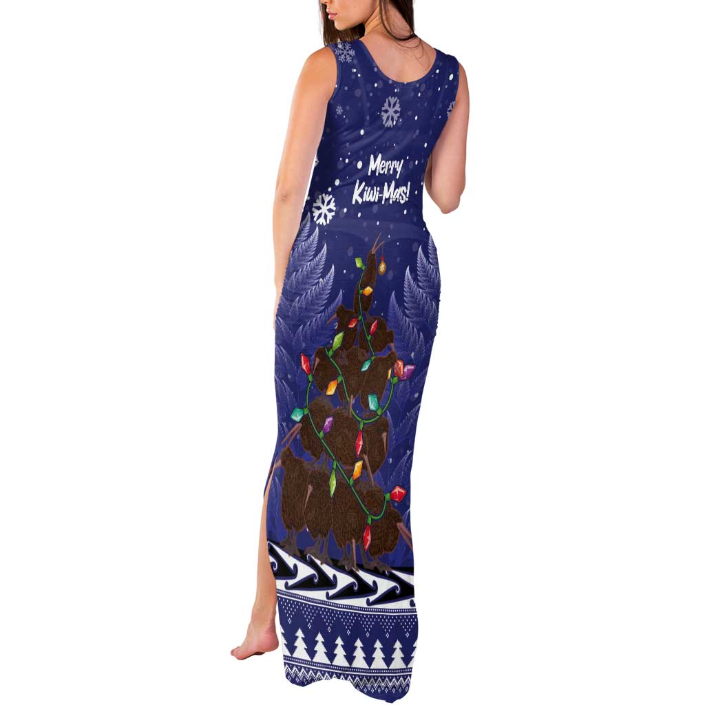 Kiwi New Zealand Christmas Tank Maxi Dress Meri Kirihimete Silver Fern - Blue Color LT14 - Polynesian Pride