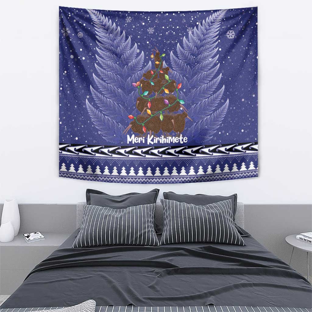Kiwi New Zealand Christmas Tapestry Meri Kirihimete Silver Fern - Blue Color LT14 - Polynesian Pride