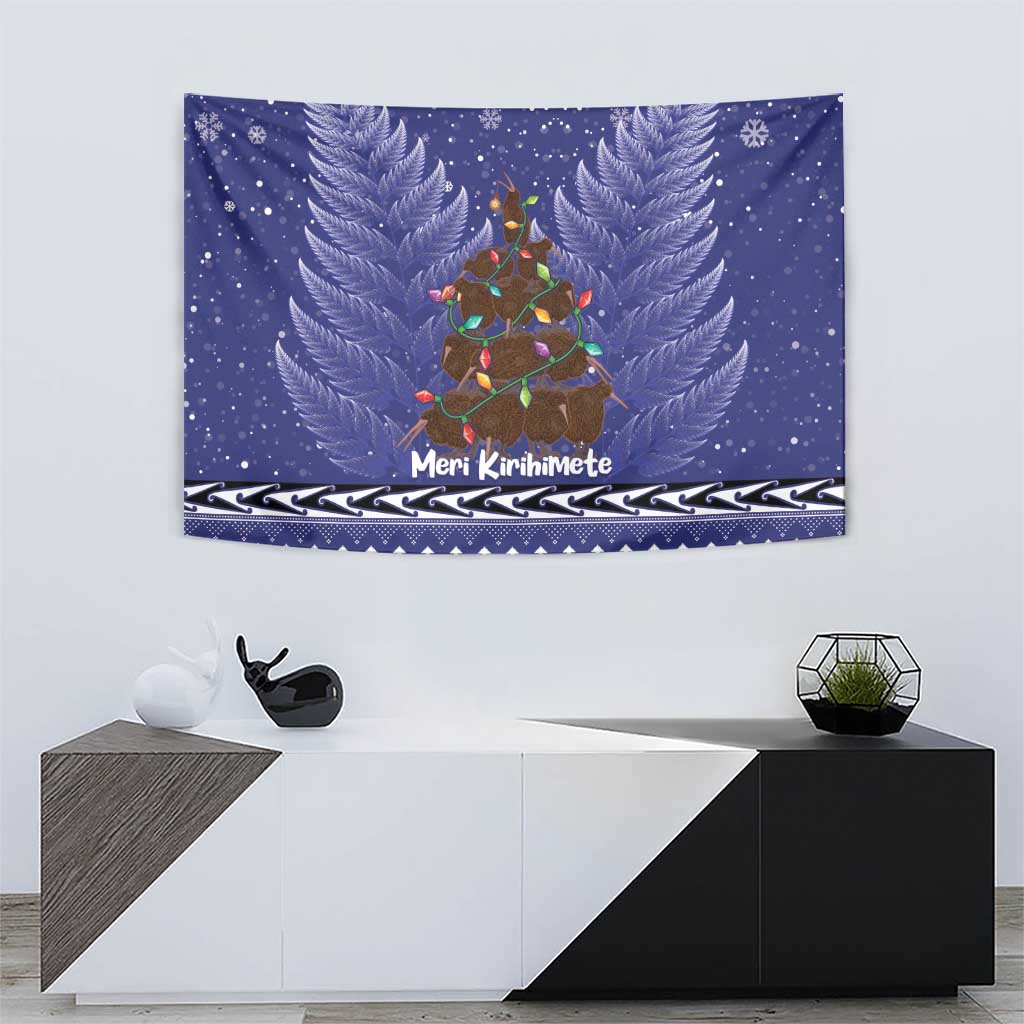 Kiwi New Zealand Christmas Tapestry Meri Kirihimete Silver Fern - Blue Color LT14 - Polynesian Pride