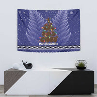 Kiwi New Zealand Christmas Tapestry Meri Kirihimete Silver Fern - Blue Color LT14 - Polynesian Pride