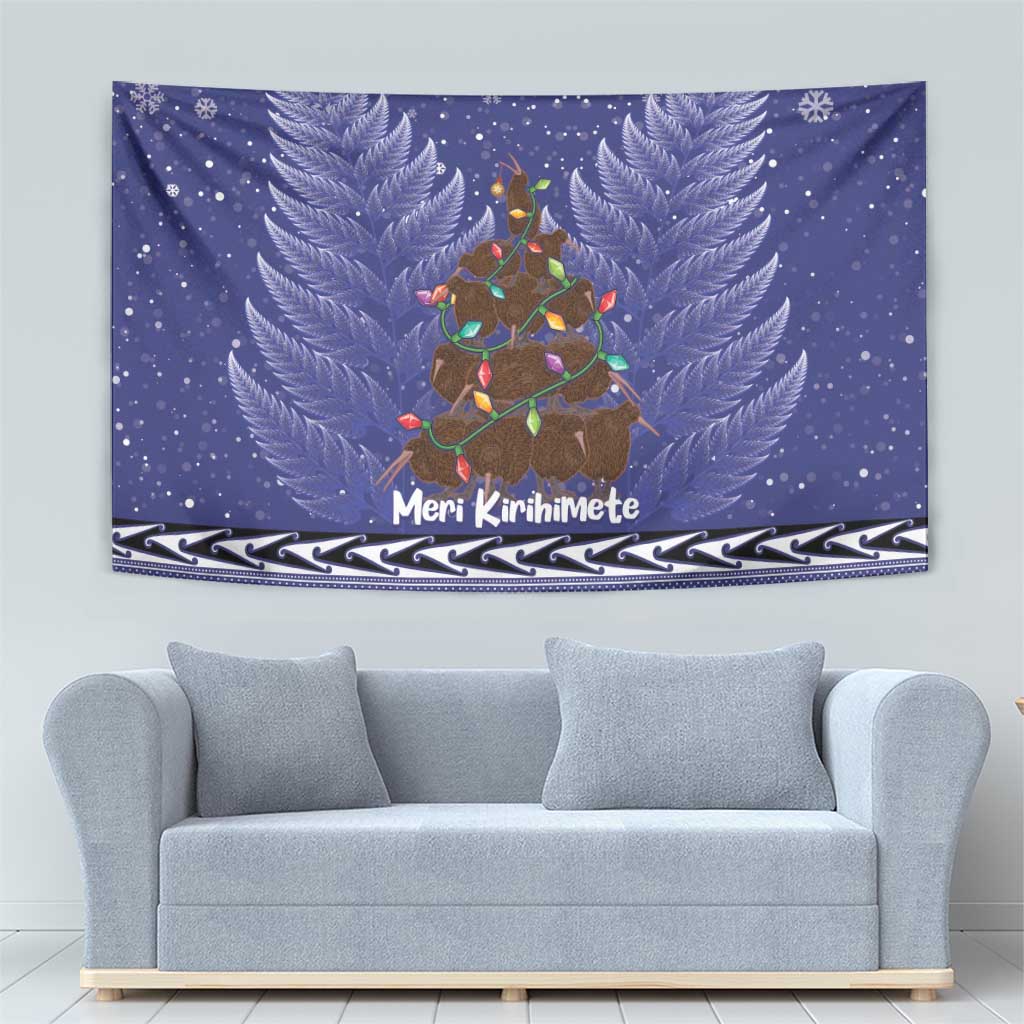 Kiwi New Zealand Christmas Tapestry Meri Kirihimete Silver Fern - Blue Color LT14 - Polynesian Pride