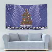 Kiwi New Zealand Christmas Tapestry Meri Kirihimete Silver Fern - Blue Color LT14 - Polynesian Pride