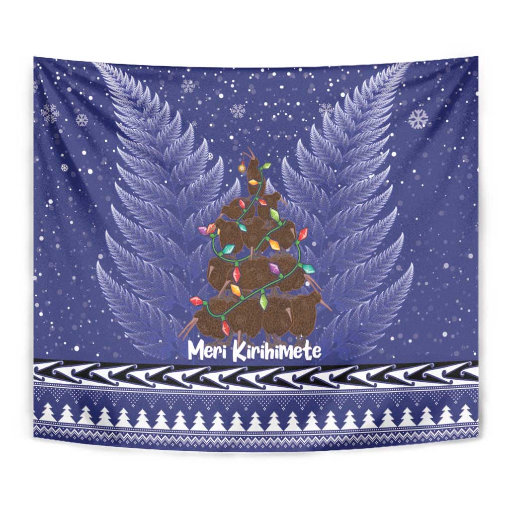 Kiwi New Zealand Christmas Tapestry Meri Kirihimete Silver Fern - Blue Color LT14 - Polynesian Pride