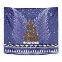 Kiwi New Zealand Christmas Tapestry Meri Kirihimete Silver Fern - Blue Color LT14 - Polynesian Pride