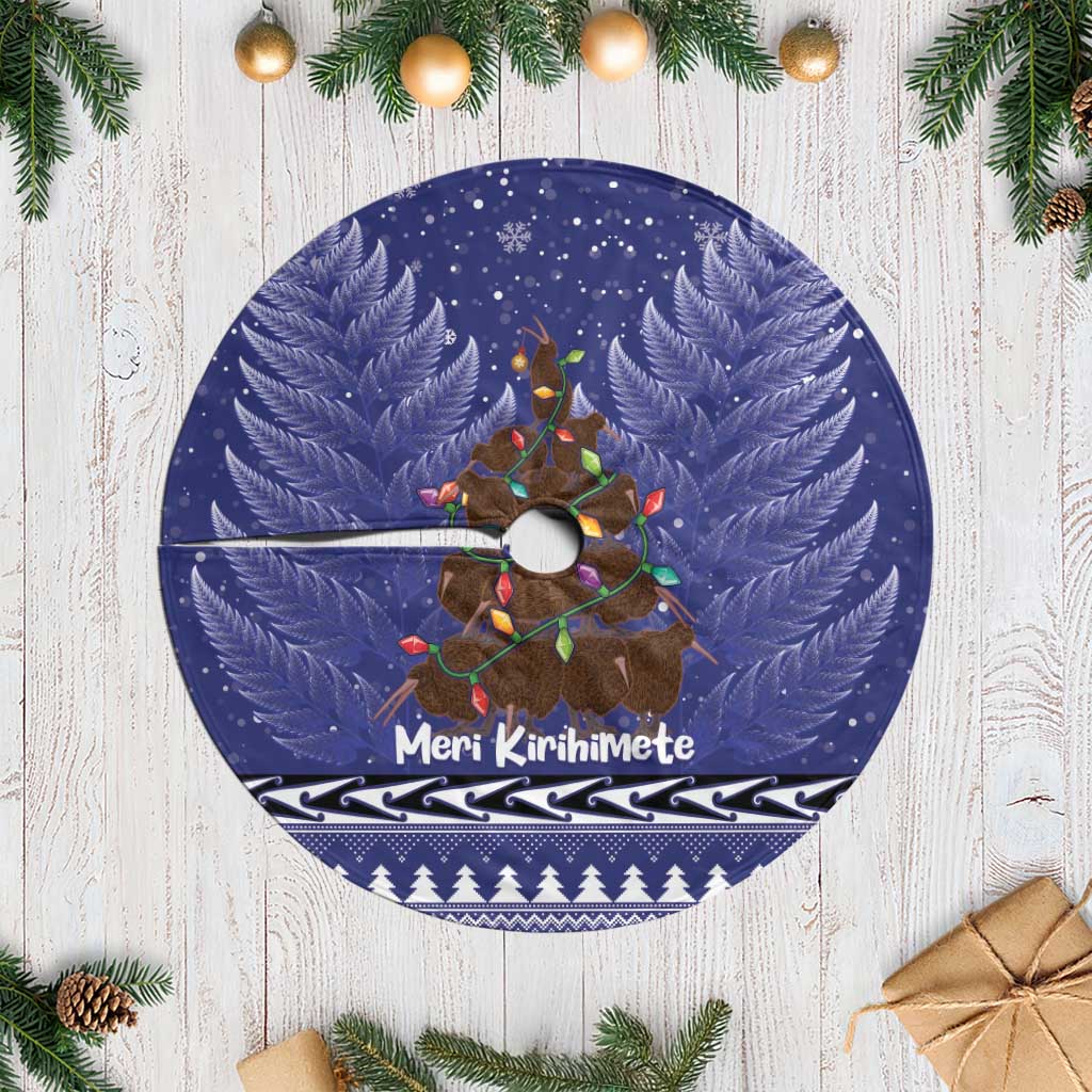 Kiwi New Zealand Christmas Tree Skirt Meri Kirihimete Silver Fern - Blue Color LT14 Casual Blue - Polynesian Pride
