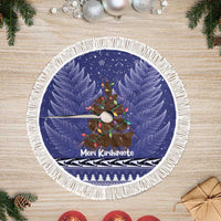Kiwi New Zealand Christmas Tree Skirt Meri Kirihimete Silver Fern - Blue Color LT14 Fringed Blue - Polynesian Pride