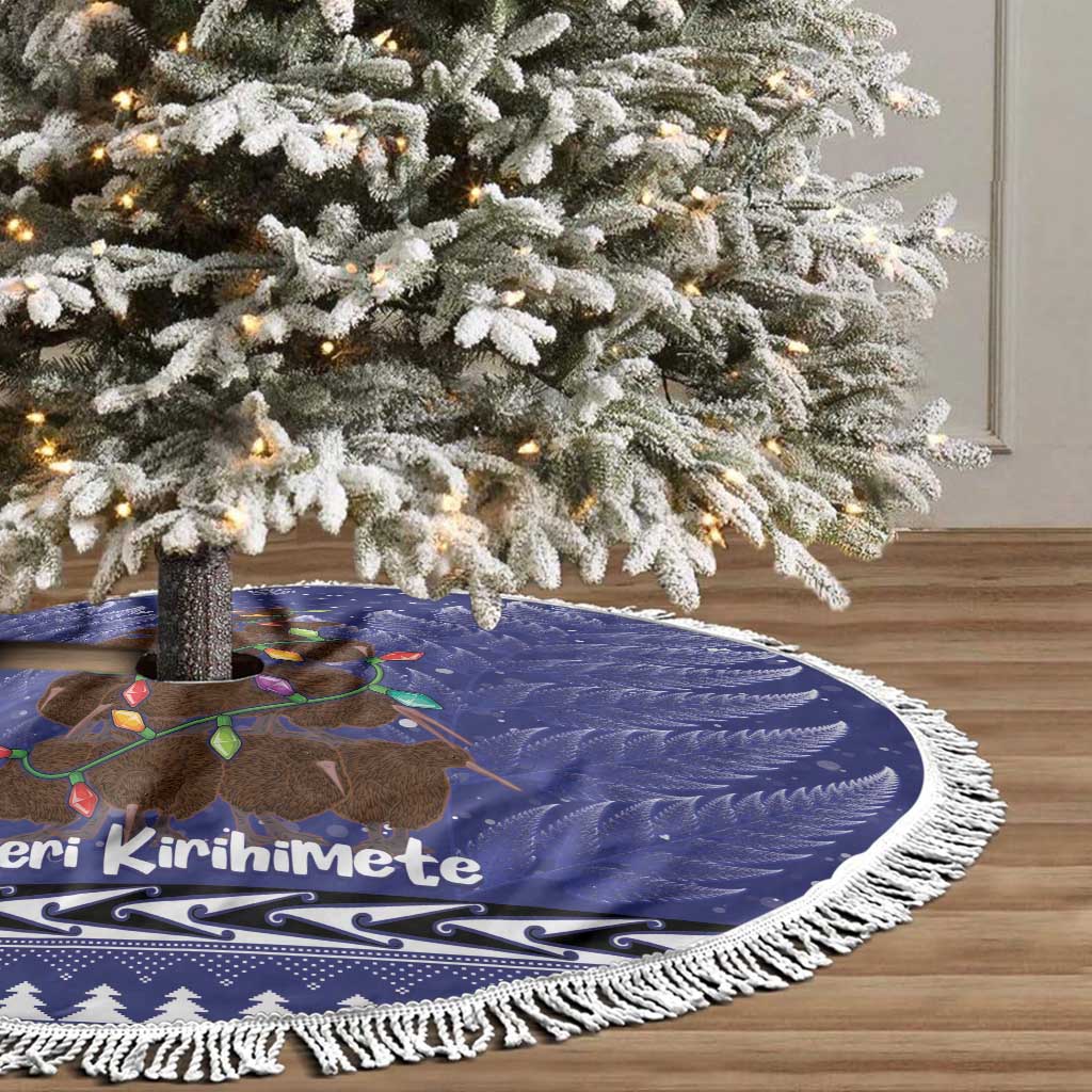 Kiwi New Zealand Christmas Tree Skirt Meri Kirihimete Silver Fern - Blue Color LT14 - Polynesian Pride