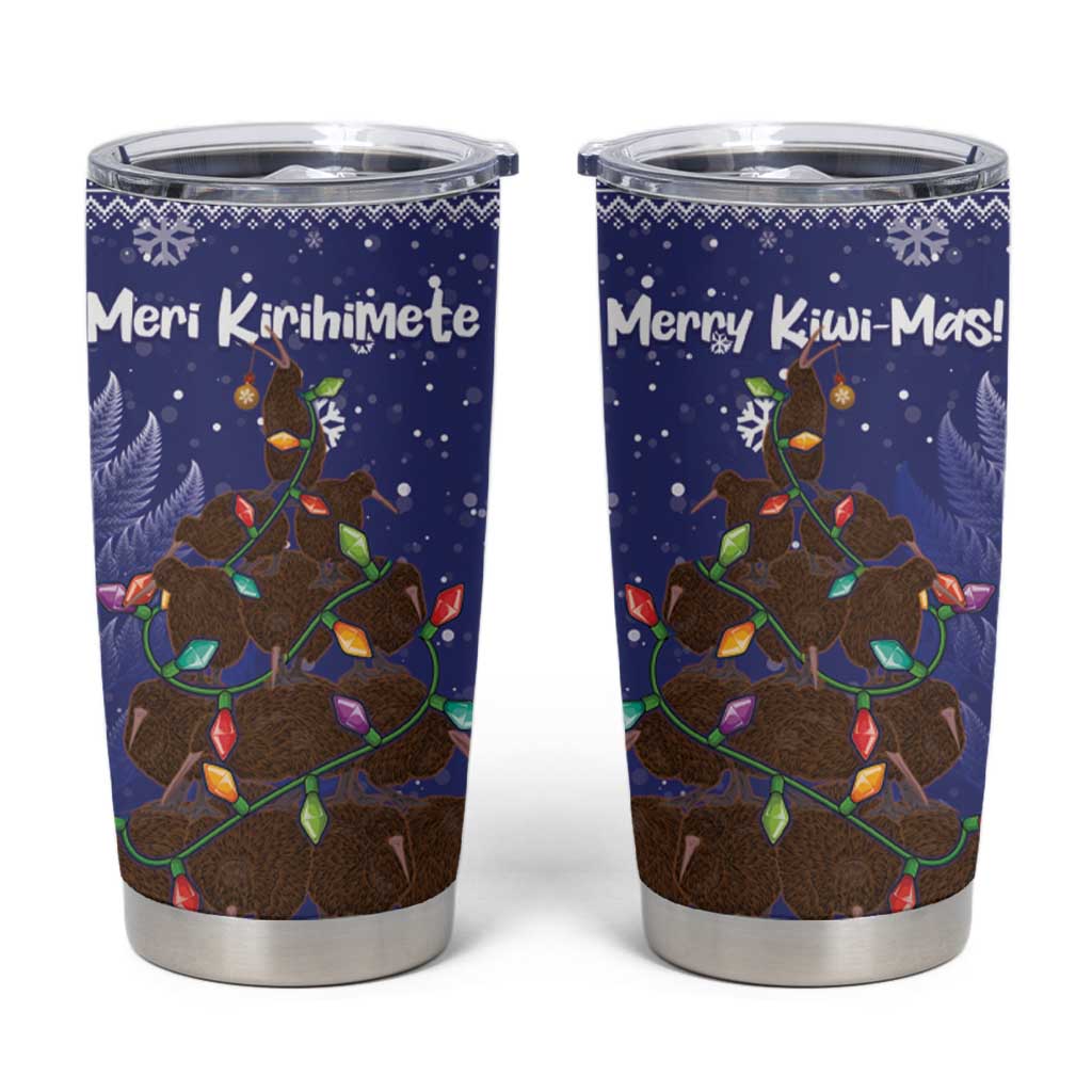 Kiwi New Zealand Christmas Tumbler Cup Meri Kirihimete Silver Fern - Blue Color LT14 Blue - Polynesian Pride