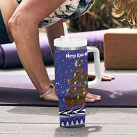 Kiwi New Zealand Christmas Tumbler With Handle Meri Kirihimete Silver Fern - Blue Color LT14 - Polynesian Pride