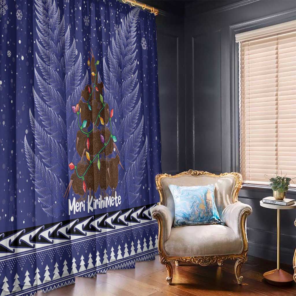 Kiwi New Zealand Christmas Window Curtain Meri Kirihimete Silver Fern - Blue Color LT14 - Polynesian Pride