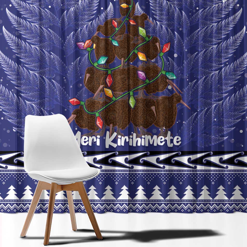 Kiwi New Zealand Christmas Window Curtain Meri Kirihimete Silver Fern - Blue Color LT14 - Polynesian Pride