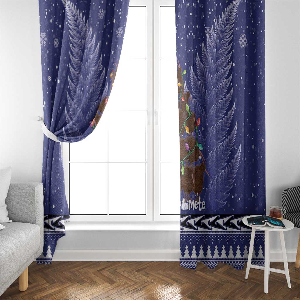 Kiwi New Zealand Christmas Window Curtain Meri Kirihimete Silver Fern - Blue Color LT14 - Polynesian Pride