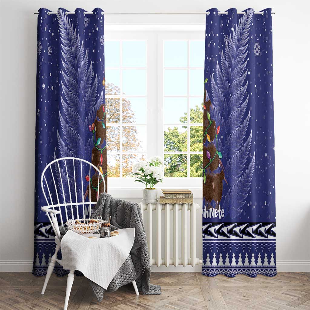 Kiwi New Zealand Christmas Window Curtain Meri Kirihimete Silver Fern - Blue Color LT14 - Polynesian Pride