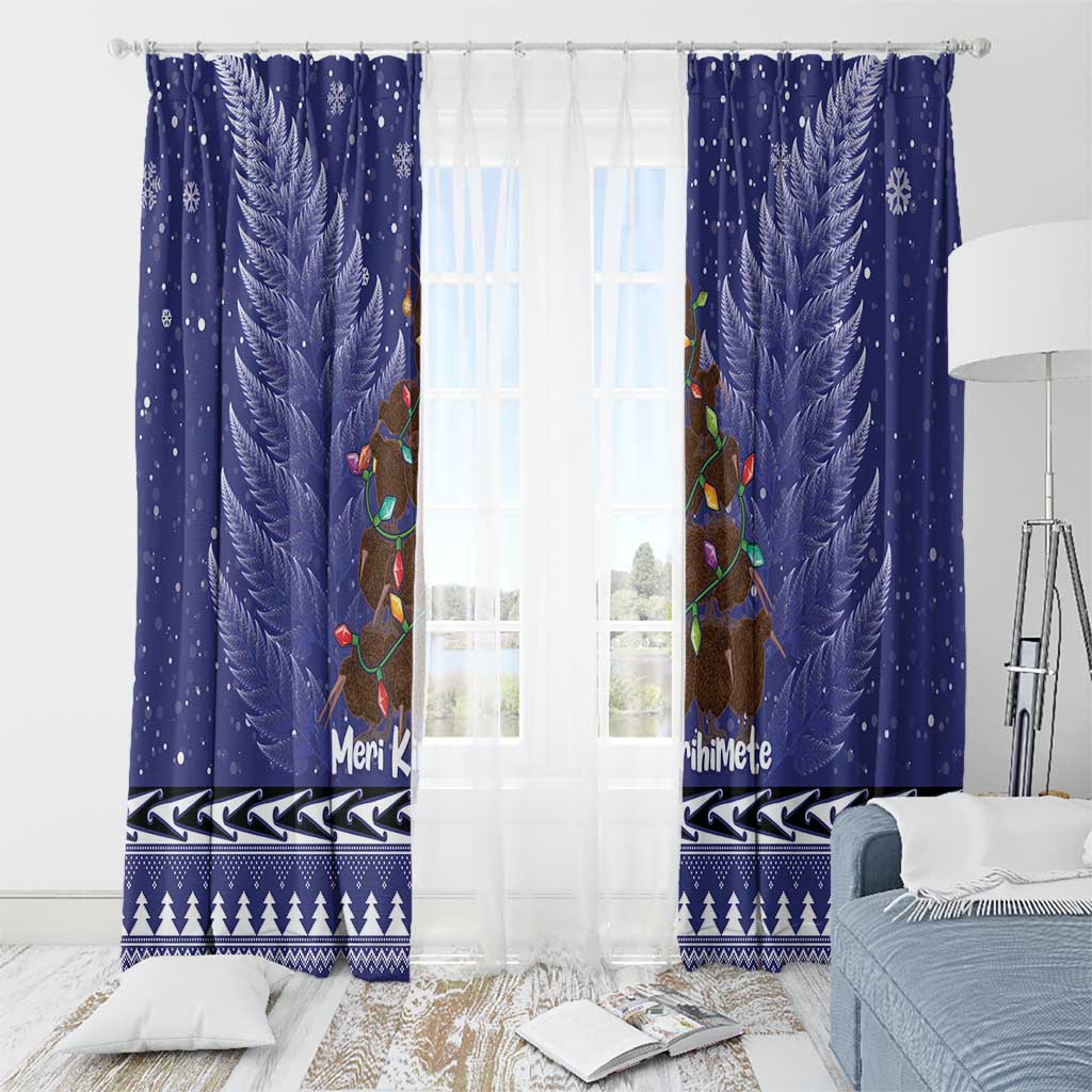 Kiwi New Zealand Christmas Window Curtain Meri Kirihimete Silver Fern - Blue Color LT14 - Polynesian Pride
