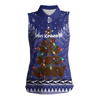 Kiwi New Zealand Christmas Women Sleeveless Polo Shirt Meri Kirihimete Silver Fern - Blue Color LT14 Female Blue - Polynesian Pride
