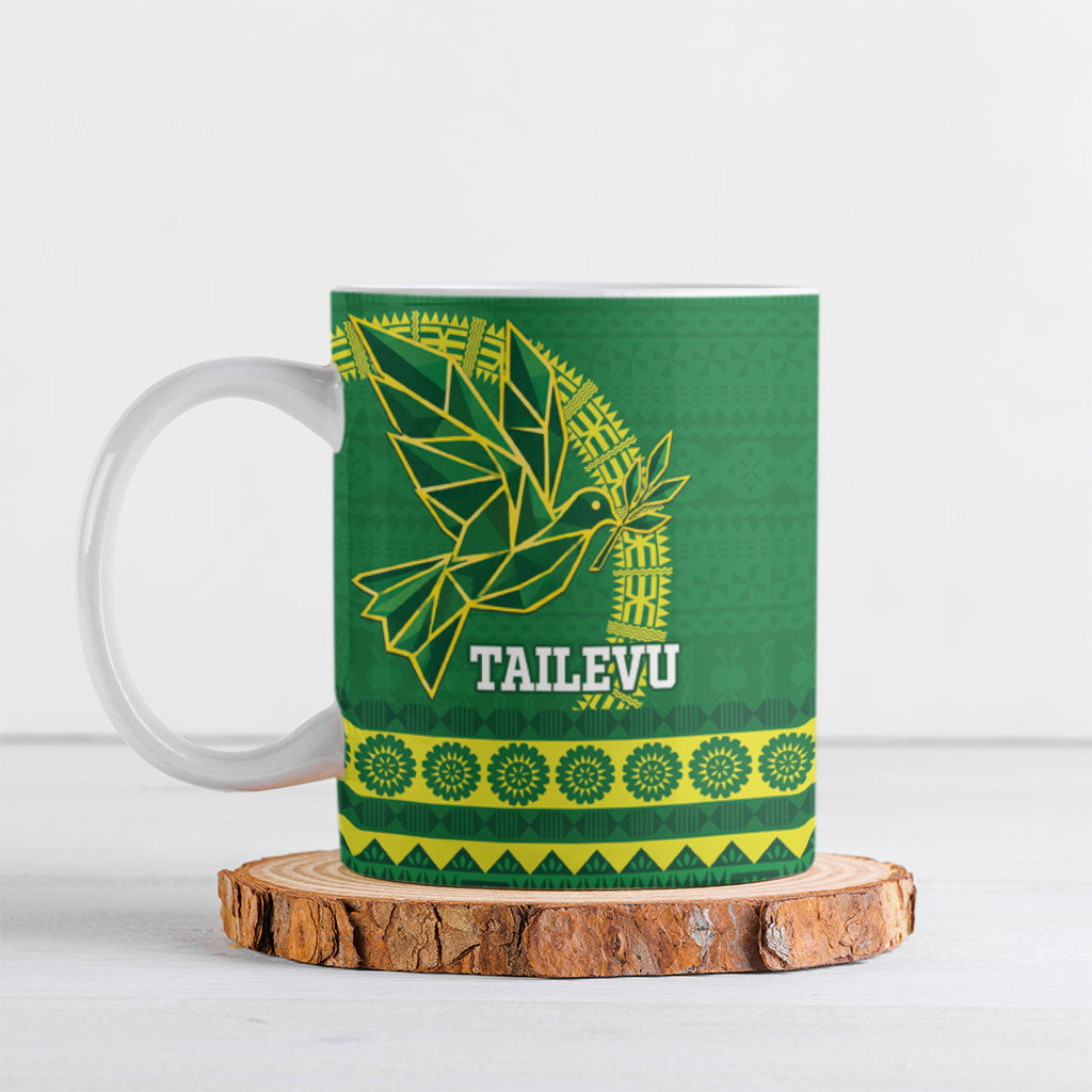 Fiji Tailevu Rugby Personalised Ceramic Mug Go Dove Nation Fijian Tapa LT14 Green - Polynesian Pride