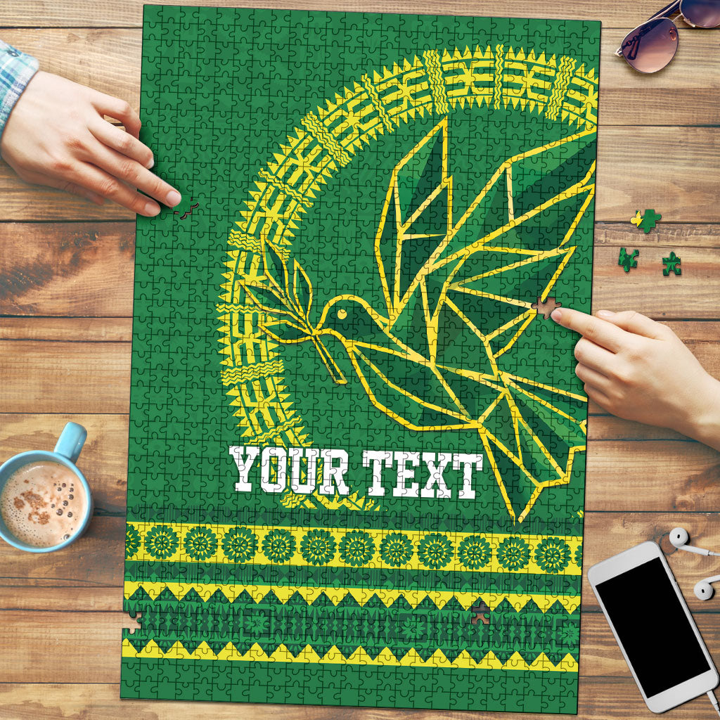 Fiji Tailevu Rugby Personalised Puzzle Go Dove Nation Fijian Tapa LT14 Green - Polynesian Pride