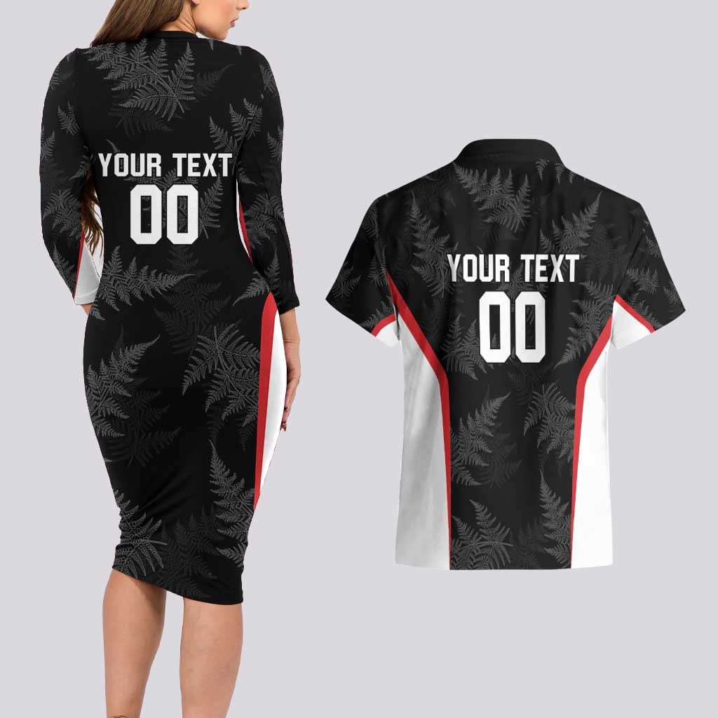 Custom New Zealand Silver Fern Softball Couples Matching Long Sleeve Bodycon Dress and Hawaiian Shirt Go Aotearoa LT14 - Polynesian Pride