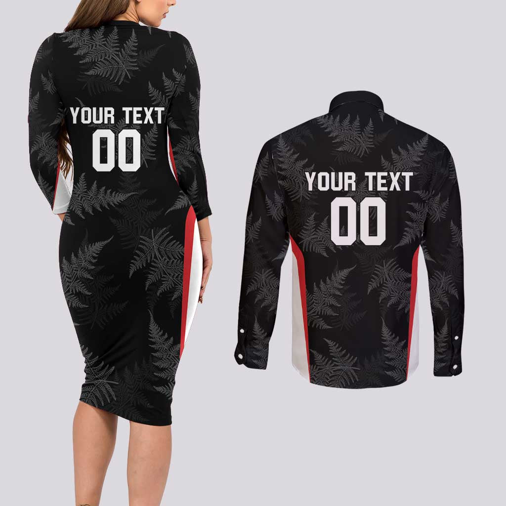 Custom New Zealand Silver Fern Softball Couples Matching Long Sleeve Bodycon Dress and Long Sleeve Button Shirt Go Aotearoa LT14 - Polynesian Pride