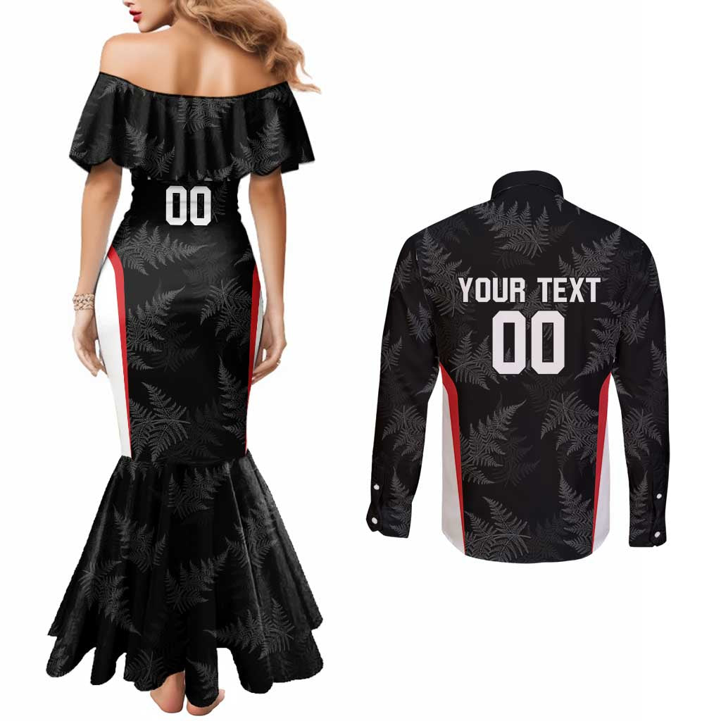 Custom New Zealand Silver Fern Softball Couples Matching Mermaid Dress and Long Sleeve Button Shirt Go Aotearoa LT14 - Polynesian Pride
