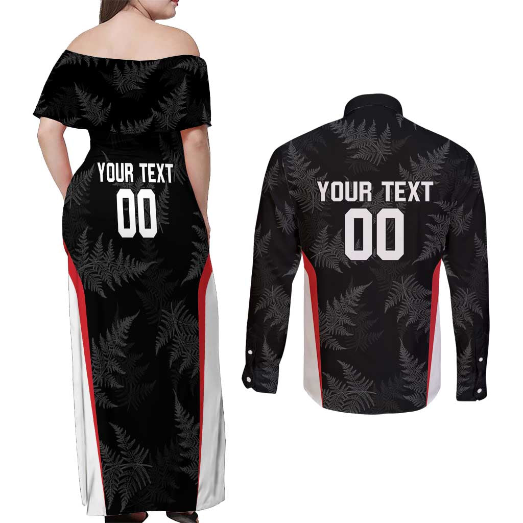 Custom New Zealand Silver Fern Softball Couples Matching Off Shoulder Maxi Dress and Long Sleeve Button Shirt Go Aotearoa LT14 - Polynesian Pride