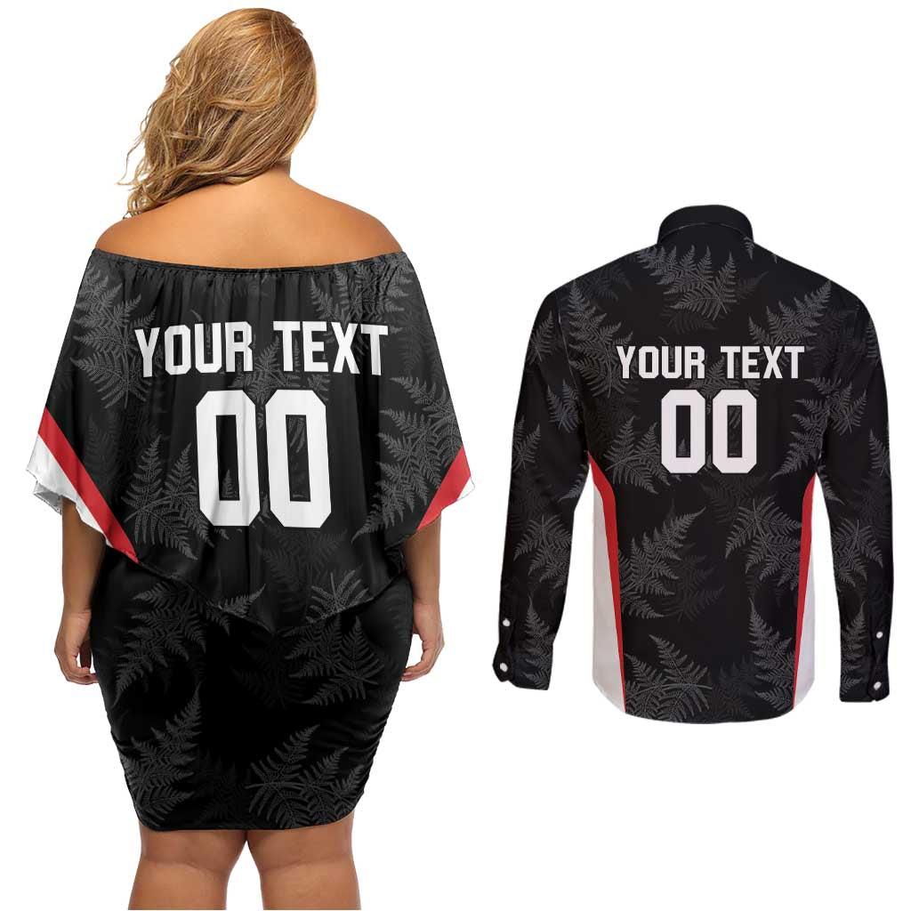 Custom New Zealand Silver Fern Softball Couples Matching Off Shoulder Short Dress and Long Sleeve Button Shirt Go Aotearoa LT14 - Polynesian Pride