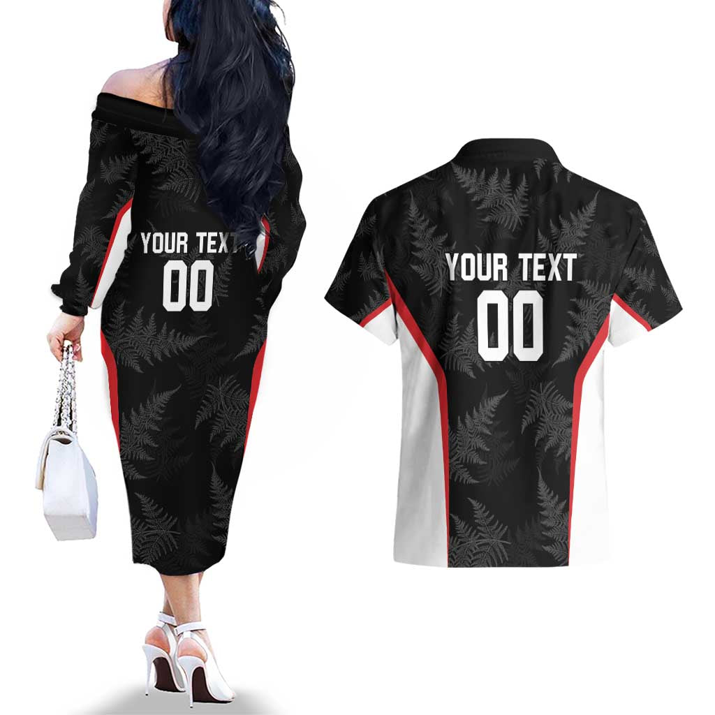 Custom New Zealand Silver Fern Softball Couples Matching Off The Shoulder Long Sleeve Dress and Hawaiian Shirt Go Aotearoa LT14 - Polynesian Pride