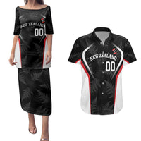 Custom New Zealand Silver Fern Softball Couples Matching Puletasi and Hawaiian Shirt Go Aotearoa LT14 Black - Polynesian Pride