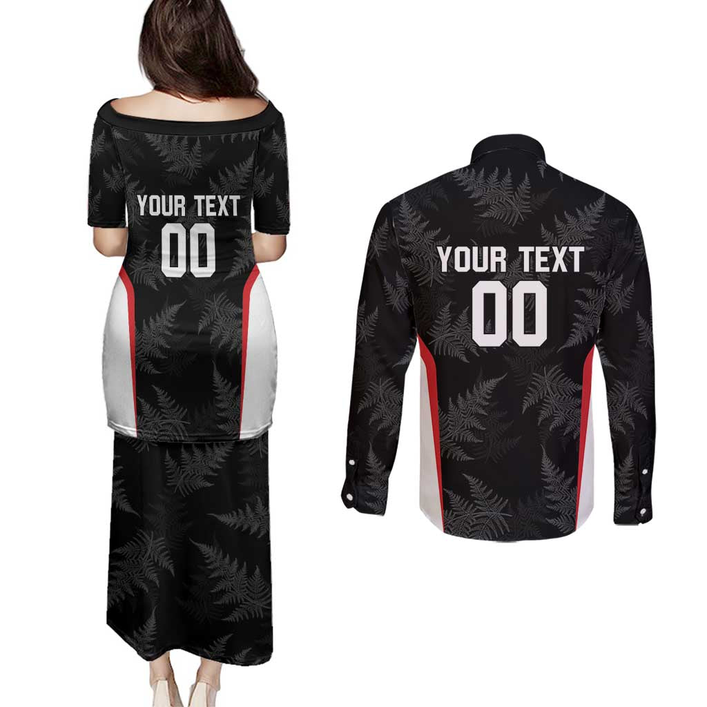 Custom New Zealand Silver Fern Softball Couples Matching Puletasi and Long Sleeve Button Shirt Go Aotearoa LT14 - Polynesian Pride