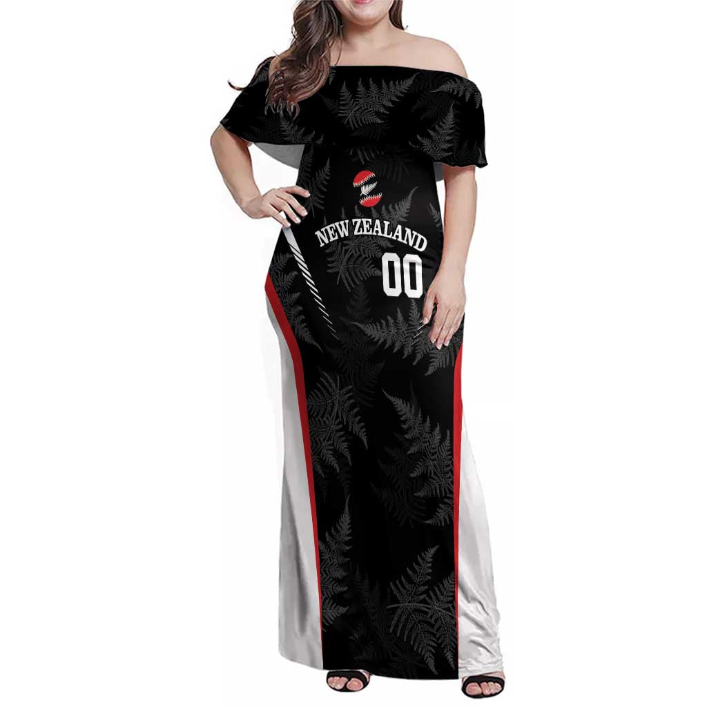 Custom New Zealand Silver Fern Softball Family Matching Off Shoulder Maxi Dress and Hawaiian Shirt Go Aotearoa LT14 Mom's Dress Black - Polynesian Pride